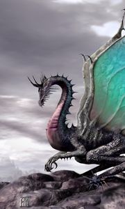 Preview wallpaper dragon, wings, fantastic, mountains