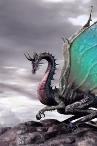 Preview wallpaper dragon, wings, fantastic, mountains