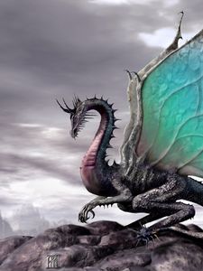 Preview wallpaper dragon, wings, fantastic, mountains