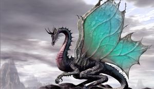 Preview wallpaper dragon, wings, fantastic, mountains