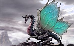Preview wallpaper dragon, wings, fantastic, mountains