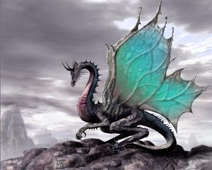 Preview wallpaper dragon, wings, fantastic, mountains