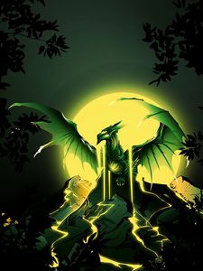 Preview wallpaper dragon, wings, mountains, the moon, art