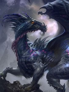 Preview wallpaper dragon, wings, profile, rock