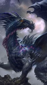 Preview wallpaper dragon, wings, profile, rock