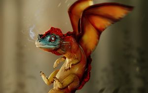 Preview wallpaper dragon, wings, smoke, illustration, art
