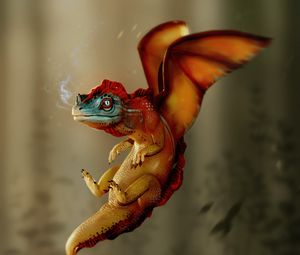 Preview wallpaper dragon, wings, smoke, illustration, art