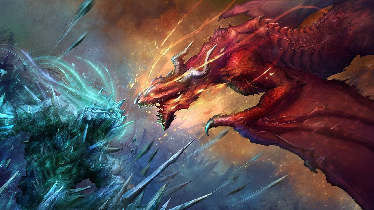 Wallpaper dragons, art, battle, fantasy
