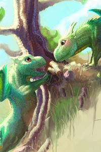 Preview wallpaper dragons, art, young, tree