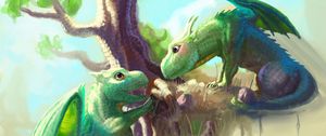 Preview wallpaper dragons, art, young, tree