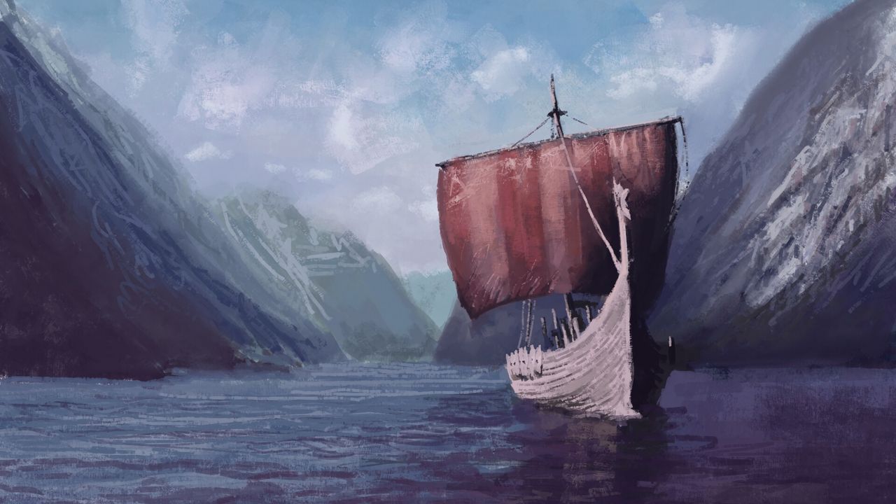 Wallpaper drakkar, ship, sail, sea, art