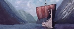 Preview wallpaper drakkar, ship, sail, sea, art