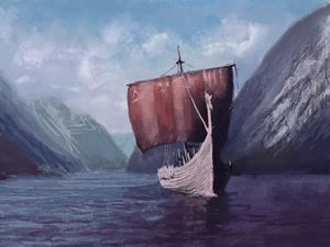 Preview wallpaper drakkar, ship, sail, sea, art