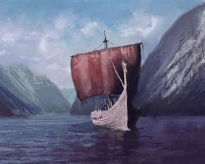 Preview wallpaper drakkar, ship, sail, sea, art