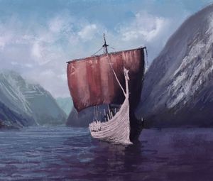 Preview wallpaper drakkar, ship, sail, sea, art
