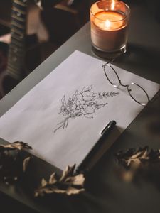 Preview wallpaper drawing, candle, glasses, creativity, aesthetics