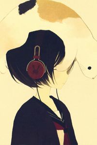 Preview wallpaper drawing, cat, headphones, tenderness