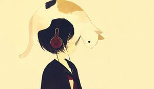 Preview wallpaper drawing, cat, headphones, tenderness