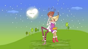 Preview wallpaper drawing, couple, love, grass, date
