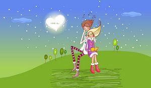 Preview wallpaper drawing, couple, love, grass, date