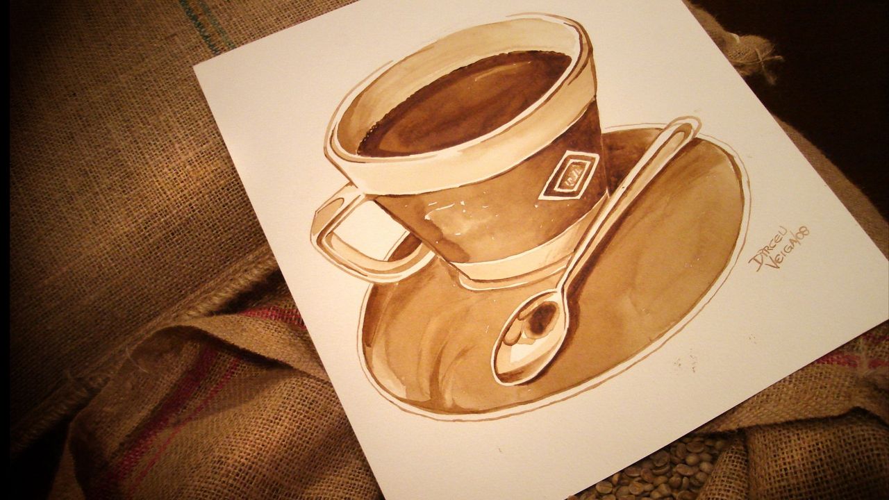 Wallpaper drawing, cup, coffee, coffee beans