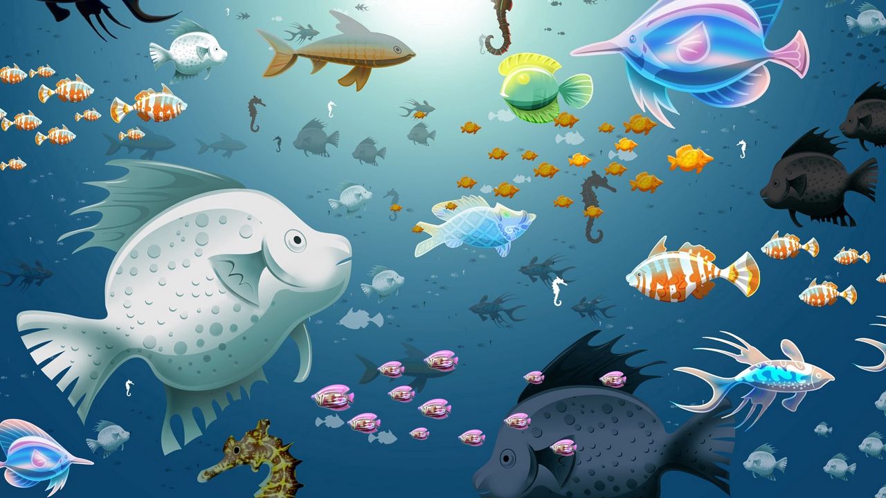 Wallpaper drawing, fish, underwater