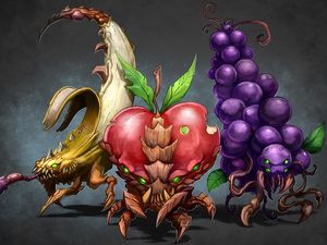 Preview wallpaper drawing, fruits, grapes, apple, banana