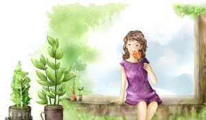 Preview wallpaper drawing, girl, summer