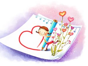Preview wallpaper drawing, hearts, pencil, paper, girl, boots, positive