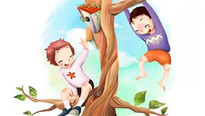 Preview wallpaper drawing, kids, fun, tree, birdhouse, branches, foliage