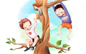 Preview wallpaper drawing, kids, fun, tree, birdhouse, branches, foliage