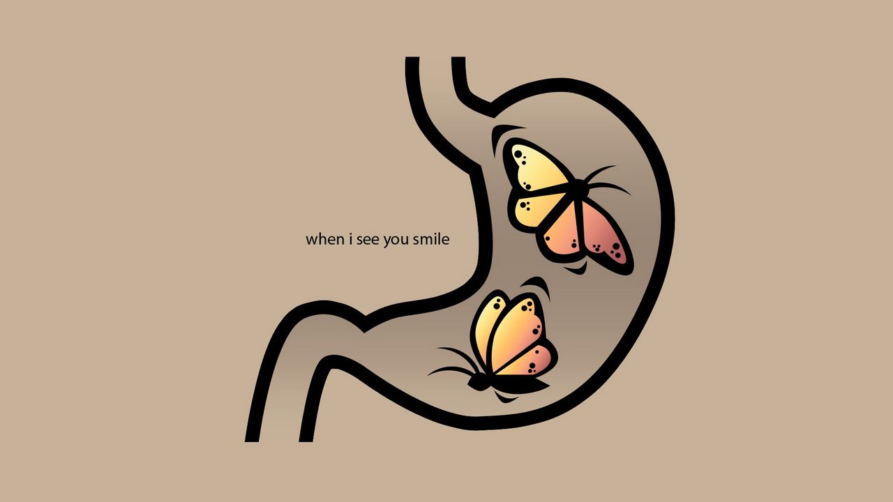 Wallpaper drawing, lettering, when i see you smile, kidney, organ, butterflies