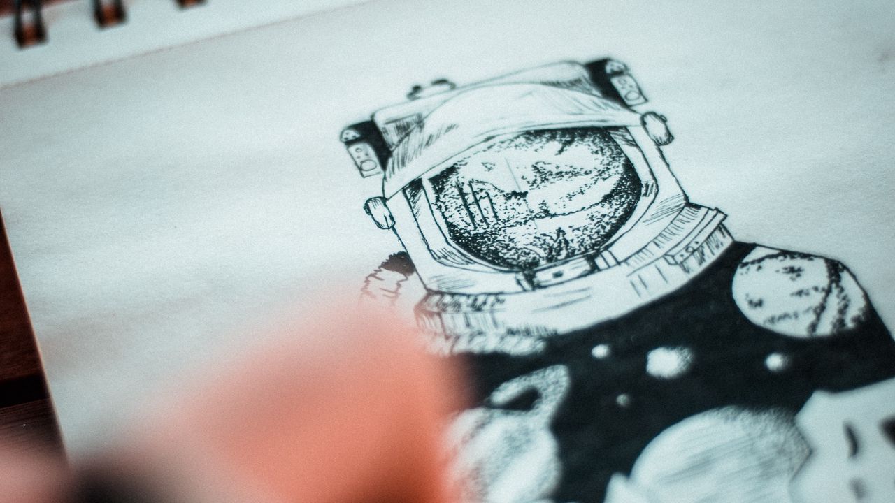 Wallpaper drawing, paper, ink, astronaut, art