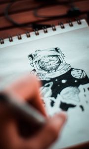 Preview wallpaper drawing, paper, ink, astronaut, art