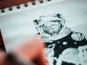 Preview wallpaper drawing, paper, ink, astronaut, art
