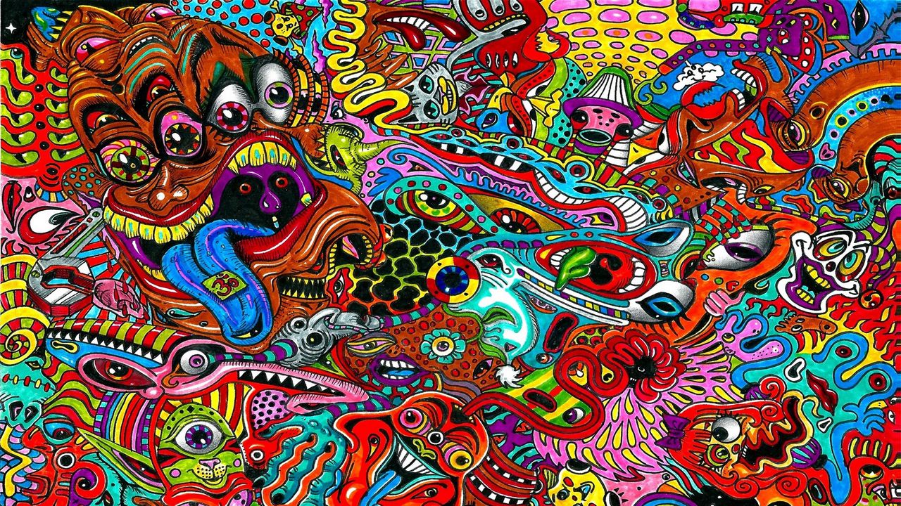 Wallpaper drawing, surreal, colorful, psychedelic