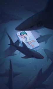 Preview wallpaper dream, underwater world, sharks, girl, art