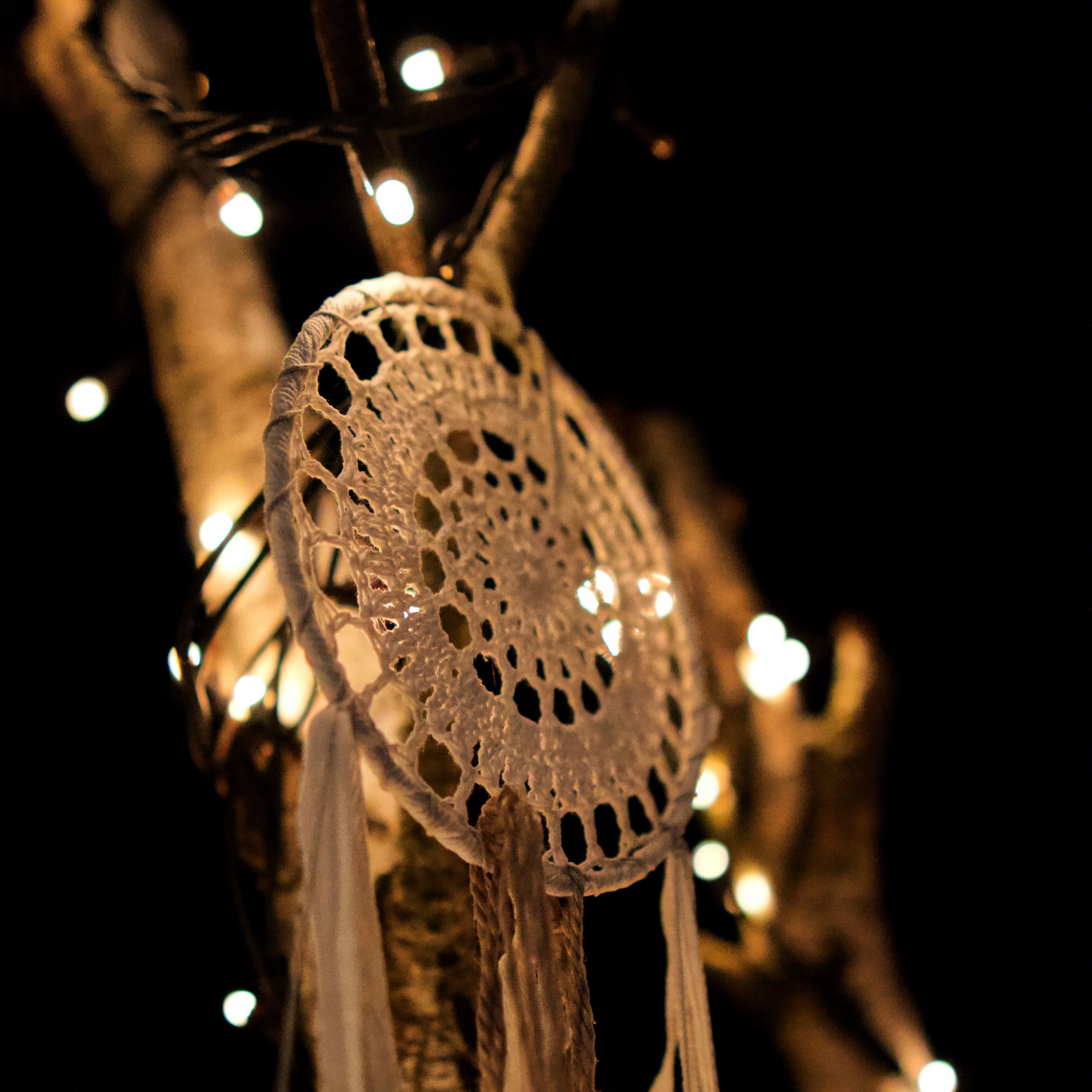 Download wallpaper 2780x2780 dreamcatcher, amulet, garland, light, dark ...