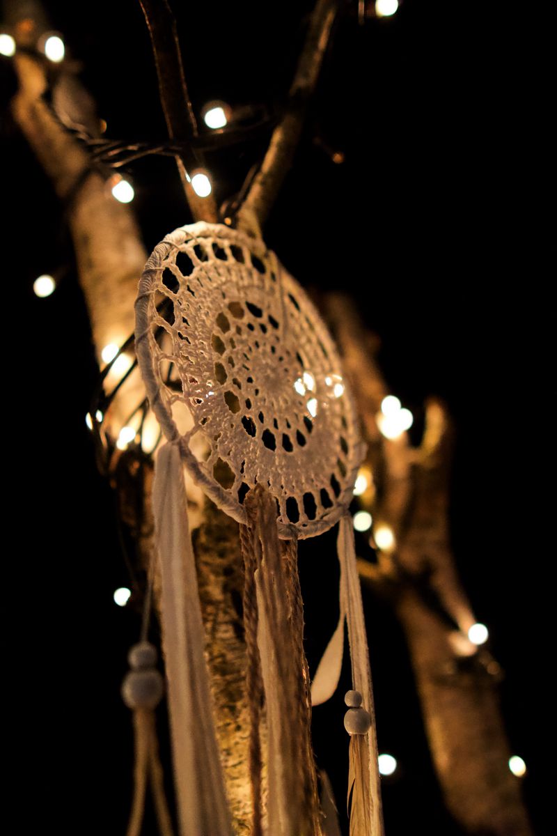 Download wallpaper 800x1200 dreamcatcher, amulet, garland, light, dark ...