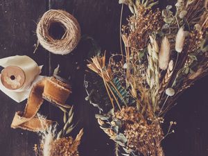 Preview wallpaper dried flowers, scissors, denta, aesthetics