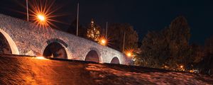 Preview wallpaper driftwood, bridge, night, lights, glow