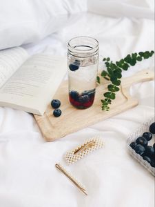 Preview wallpaper drink, berries, book, aesthetics