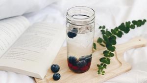 Preview wallpaper drink, berries, book, aesthetics