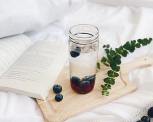 Preview wallpaper drink, berries, book, aesthetics