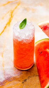 Preview wallpaper drink, glass, watermelon, ice, mint