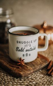 Preview wallpaper drink, spices, mug, inscription, words, aesthetics