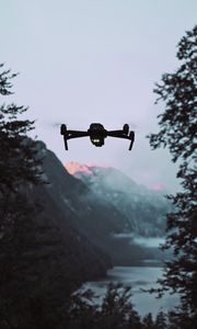 Preview wallpaper drone, quadrocopter, mountains, dusk, landscape