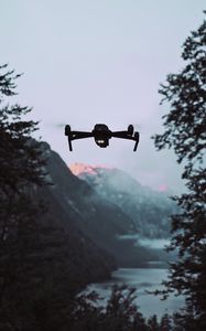 Preview wallpaper drone, quadrocopter, mountains, dusk, landscape