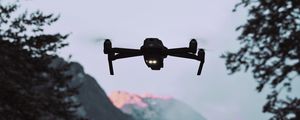 Preview wallpaper drone, quadrocopter, mountains, dusk, landscape