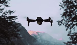 Preview wallpaper drone, quadrocopter, mountains, dusk, landscape